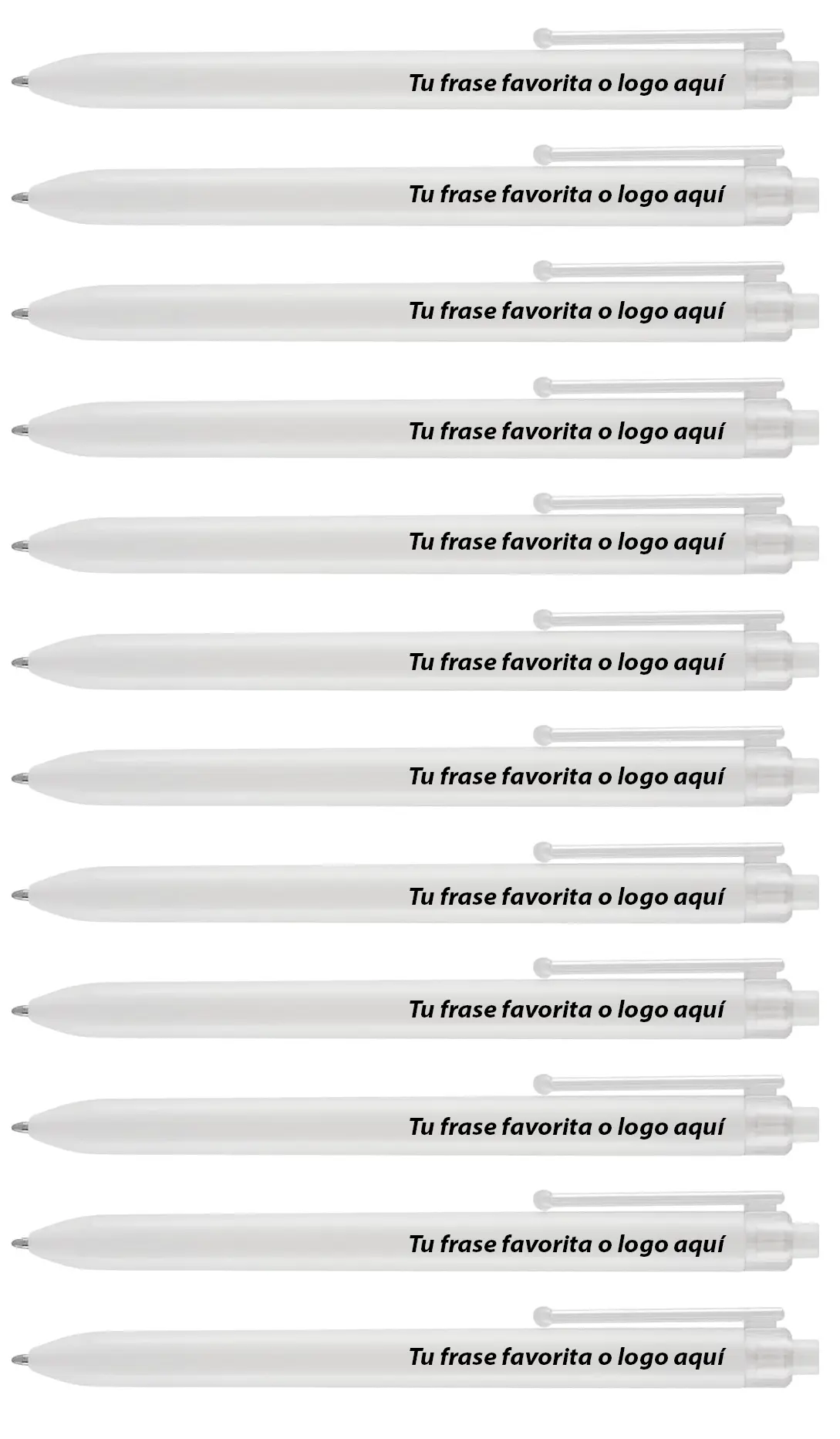 KIT TOCCO  - 12 BOLIGRAFOS PLASTICOS  - COLOR BLANCO  - TINTA NEGRA