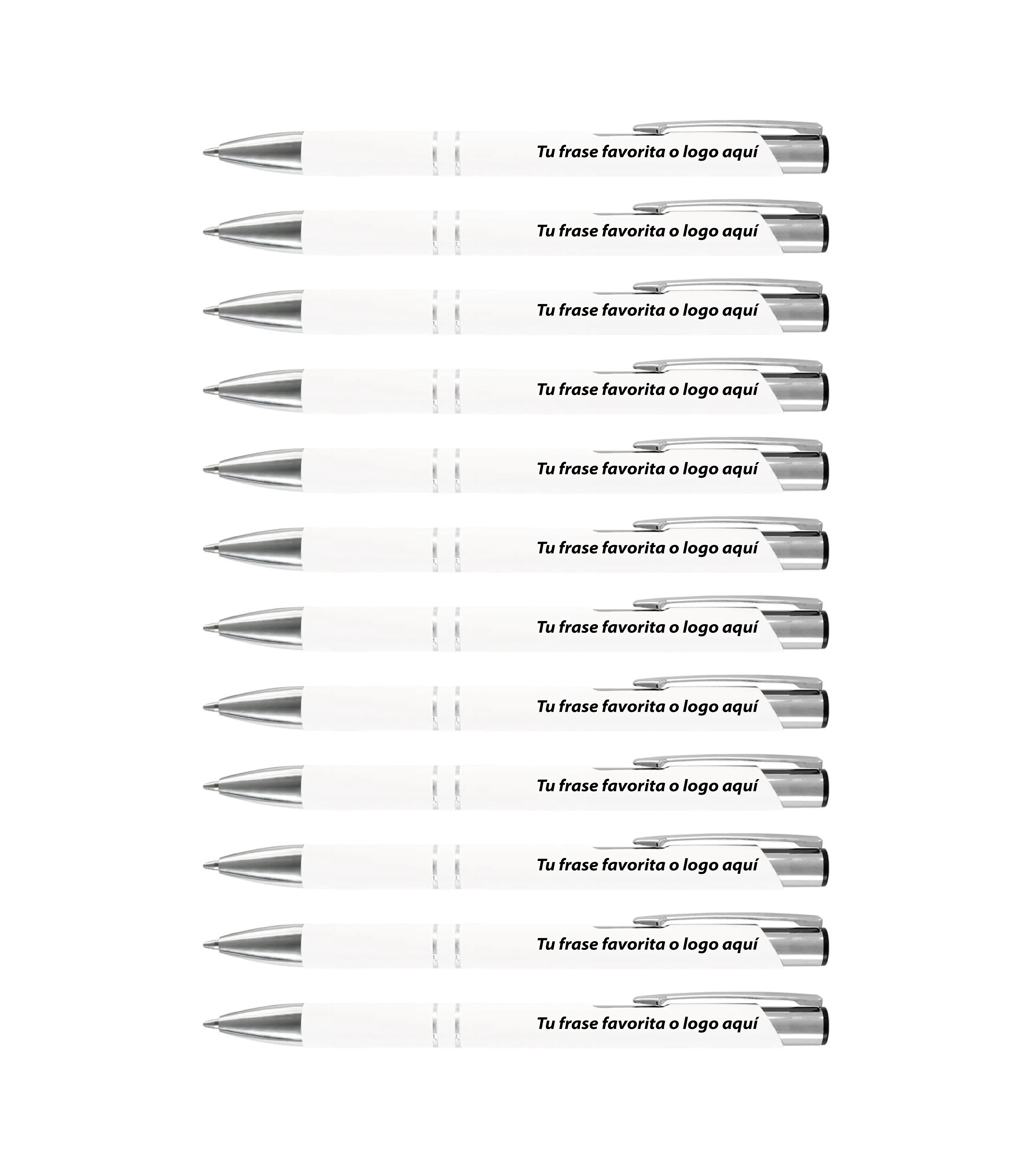 KIT AROS - 12 BOLIGRAFOS METALICOS - COLOR BLANCO  - TINTA NEGRA