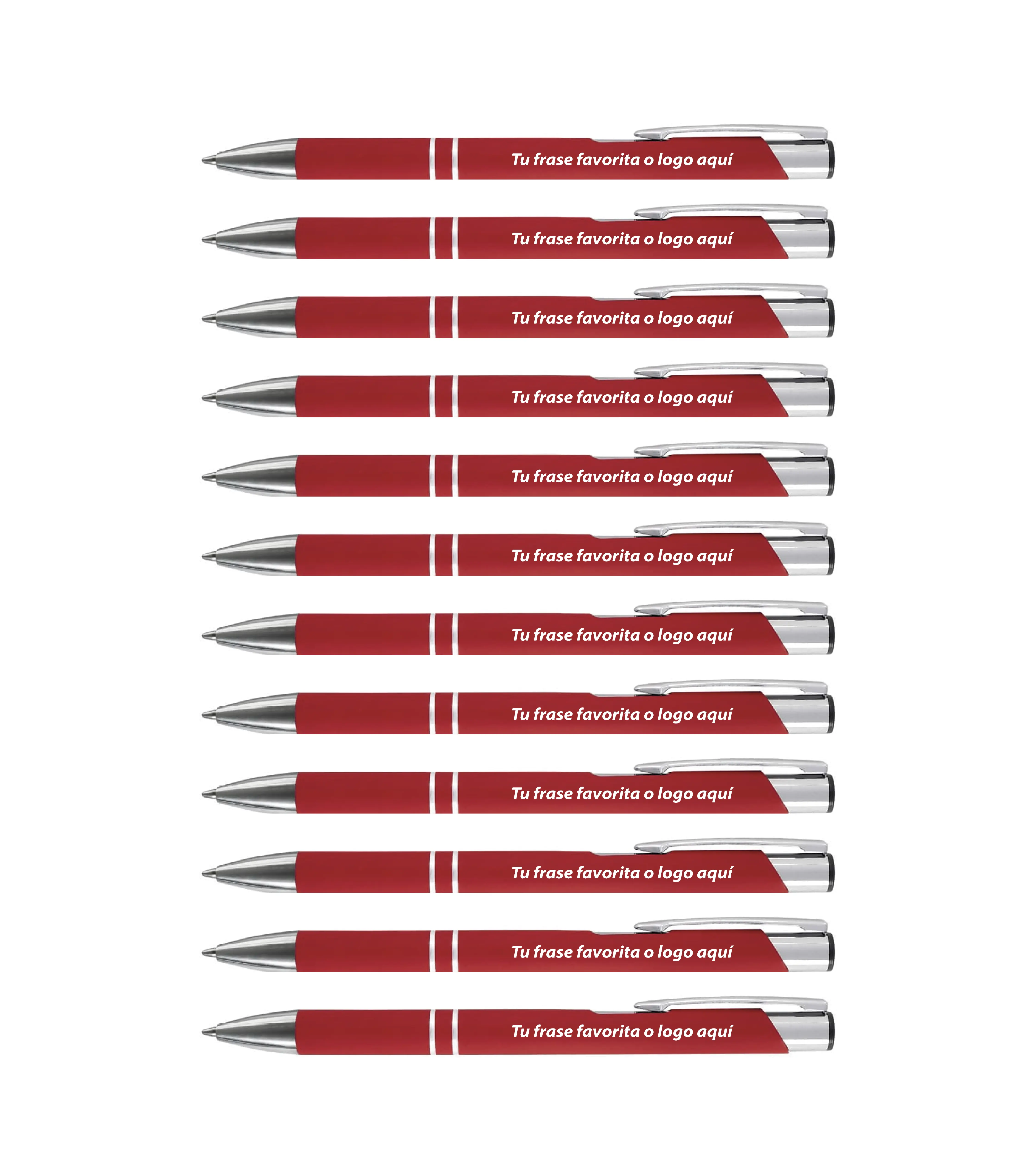 KIT AROS - 12 BOLIGRAFOS METALICOS - COLOR ROJO  - TINTA NEGRA