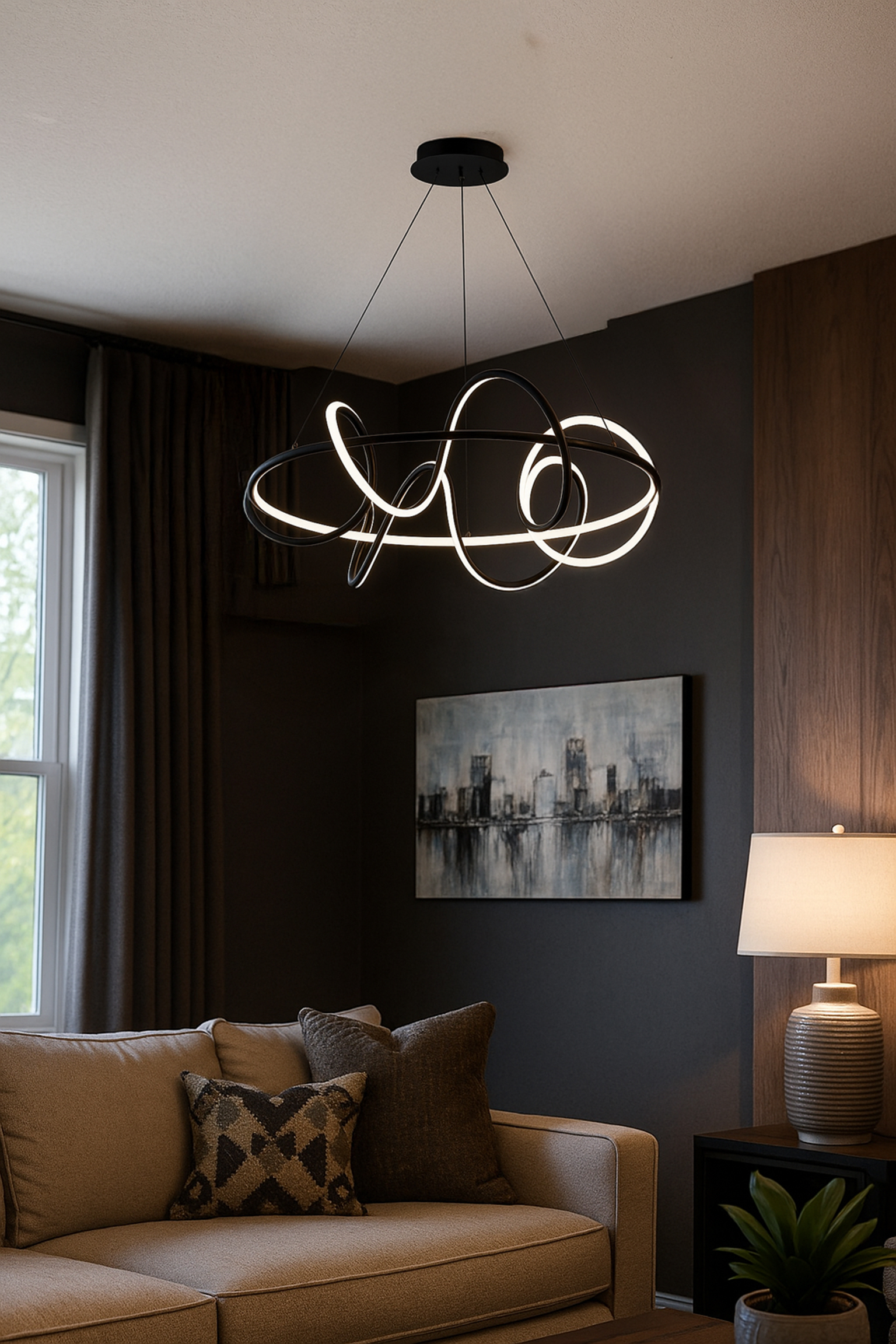 Lampara Colgante Led Negra Espiral 50W CCT KASALIGHT