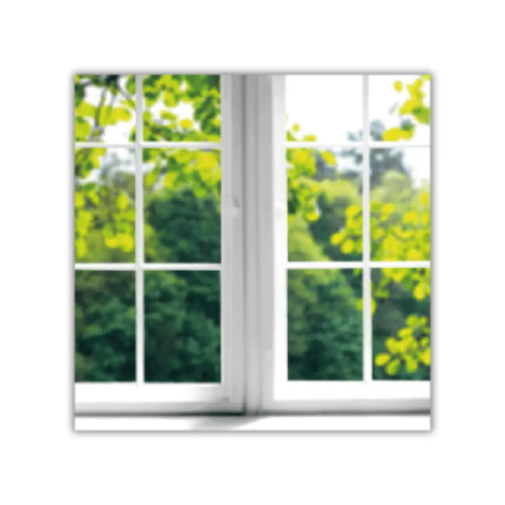 Fondo Rígido de Estudio - Ventana Abierta con Vista a Jardín Verde