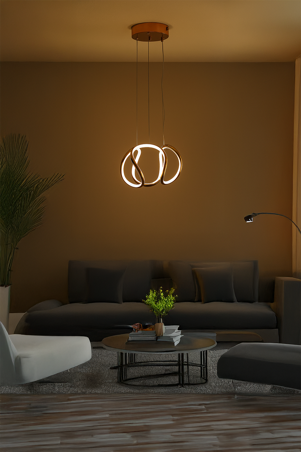 Lampara Colgante Led Espiral Dorada CCT Con Control