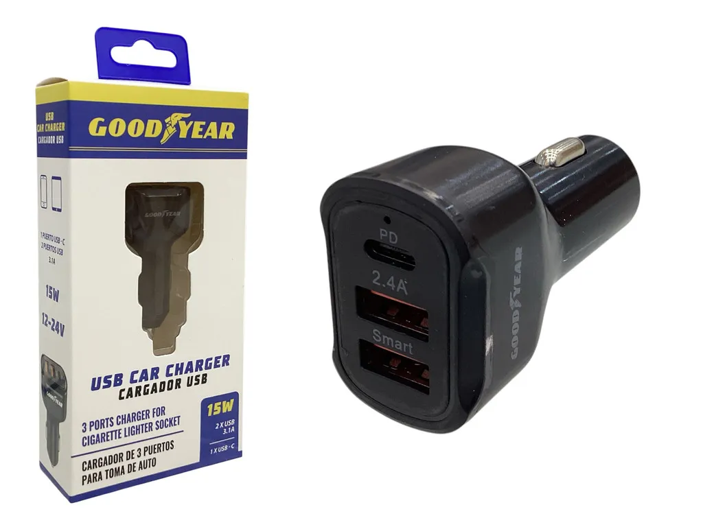 Cargador 2-USB Tipo C Total 15W Negro GOOD YEAR