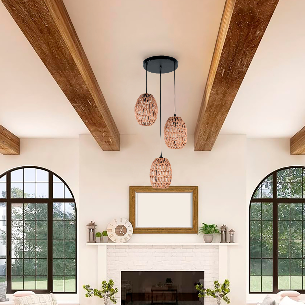 Lampara Colgante Negra MET&RATTAN 3XE27 KASALIGHT