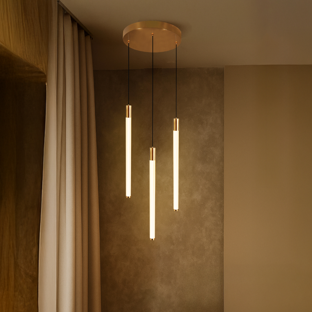 Lampara Colgante Barra Dorada 3 Piezas 8W Luz Amarilla