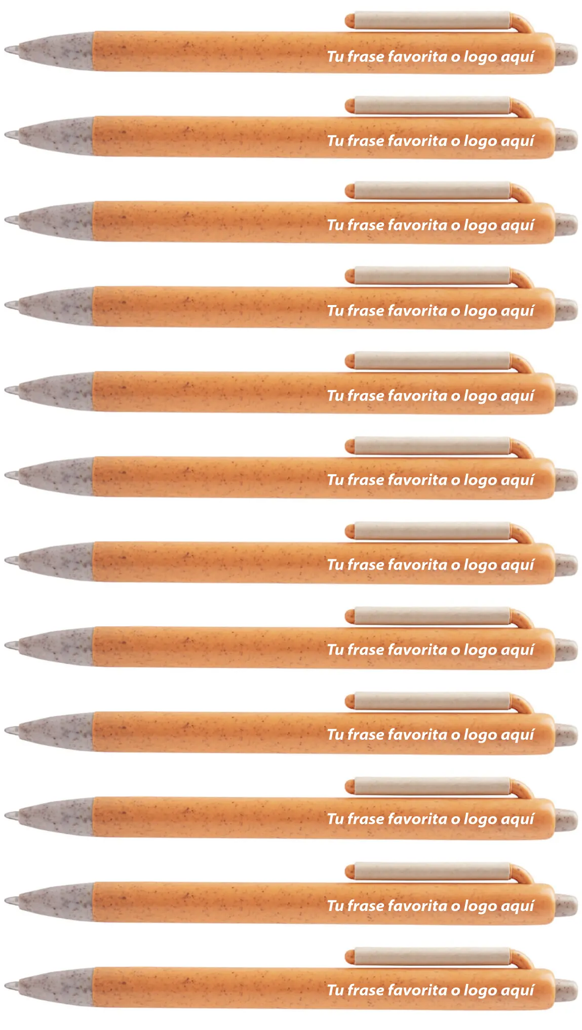 KIT ECO - 12 BOLIGRAFOS ECOLOGICOS - COLOR NARANJA - TINTA AZUL