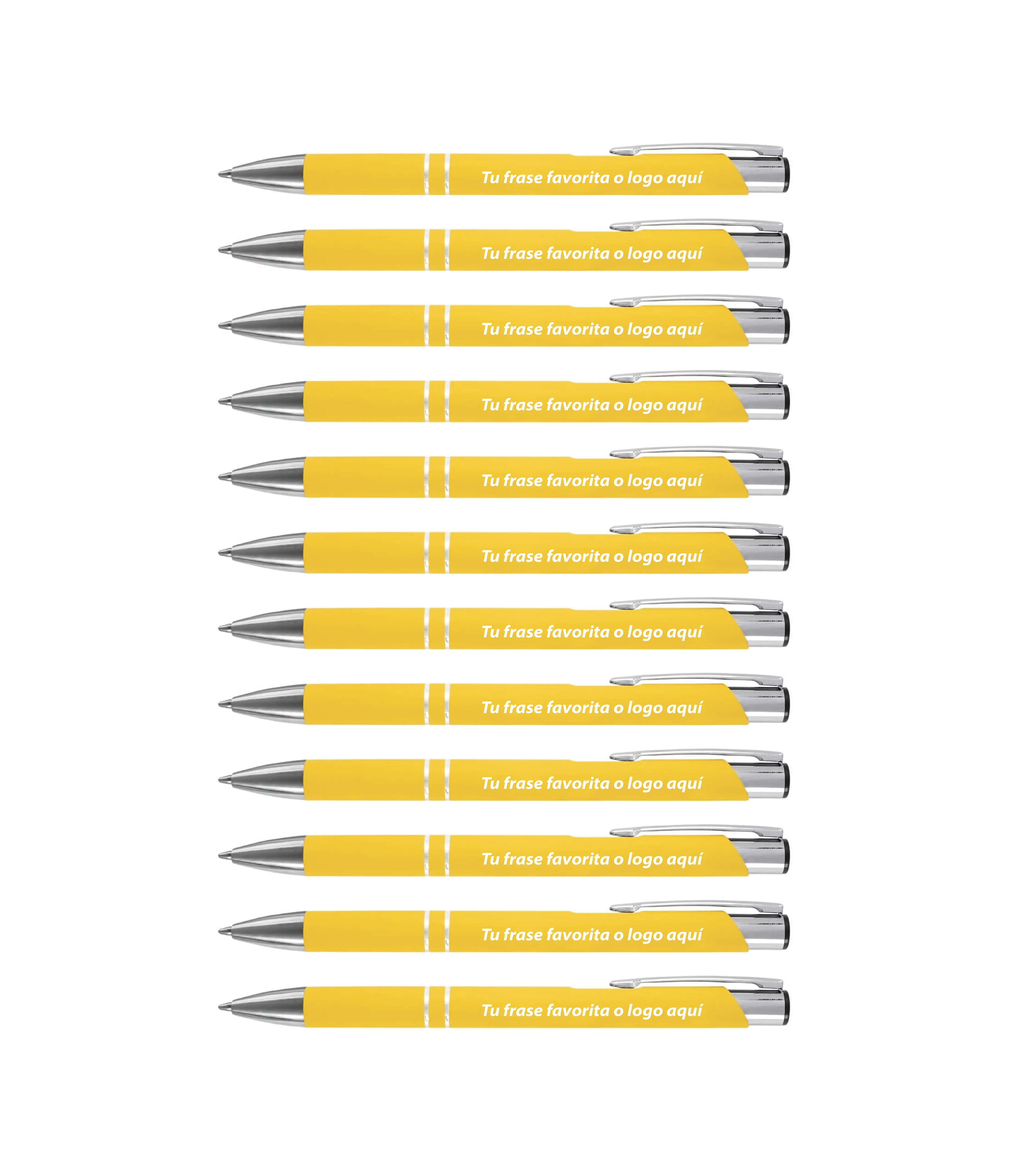 KIT AROS - 12 BOLIGRAFOS METALICOS - COLOR AMARILLO  - TINTA NEGRA