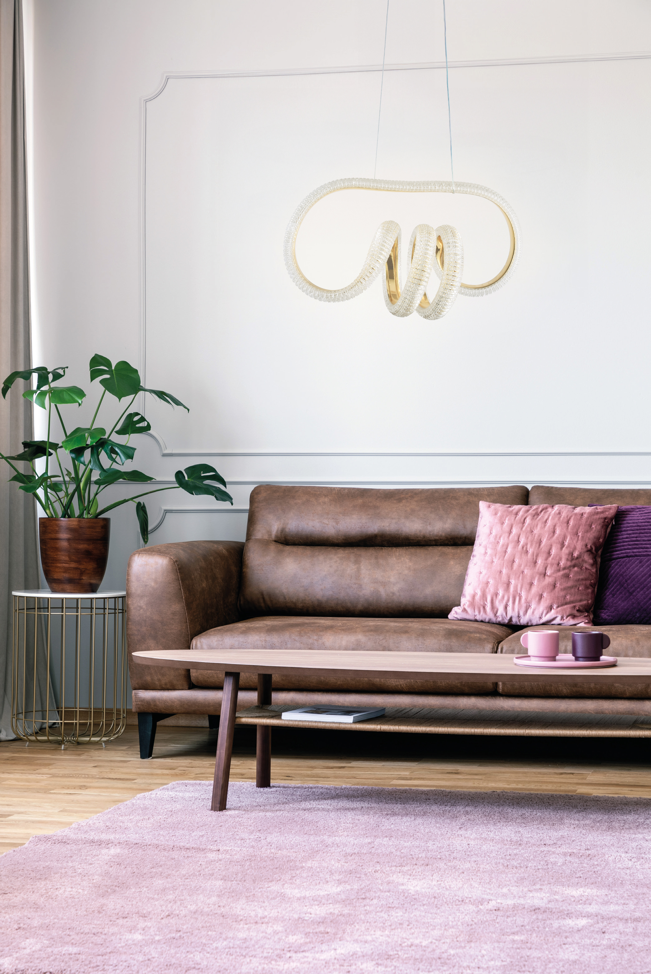 Lampara Colgante De Espiral Dorada 55W CC Con Control