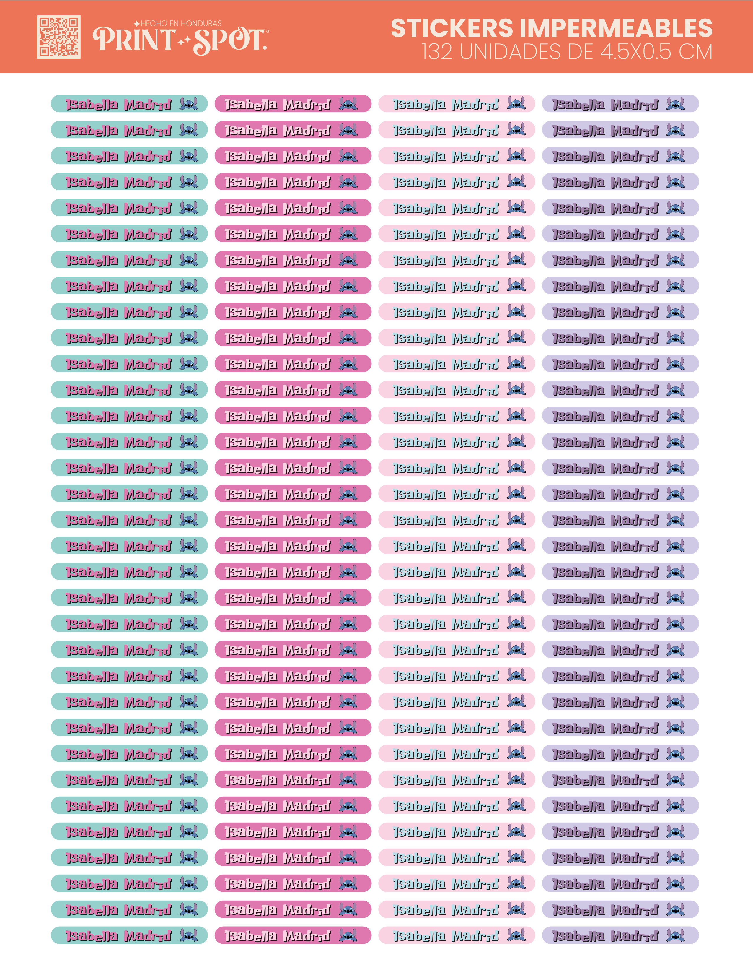 STITCH | Hoja de Stickers — Personalizables — 132 UNIDADES DE 4.5X0.5 CM-main-image