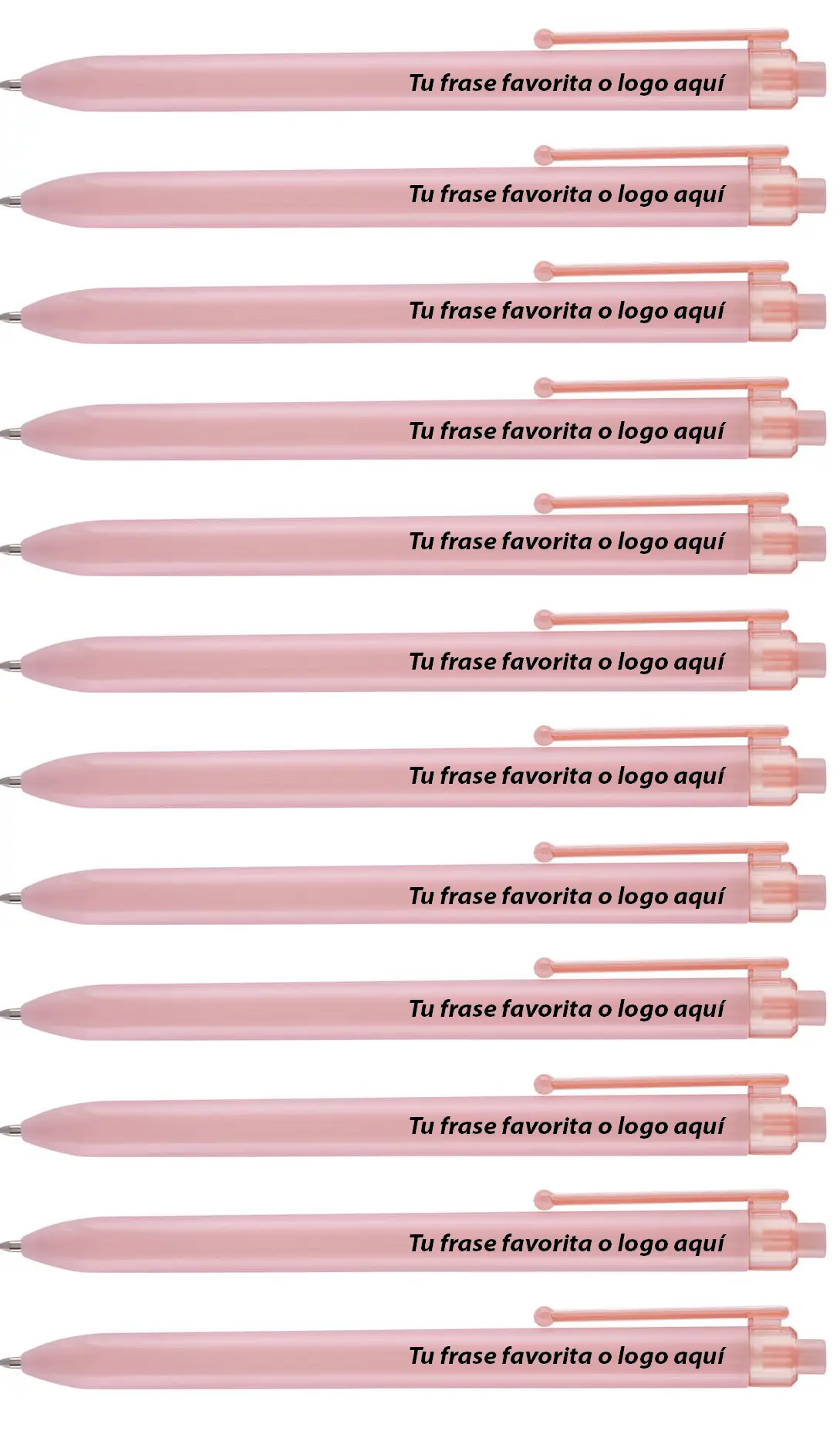 KIT TOCCO - 12 BOLIGRAFOS PLASTICOS - COLOR ROSADO - TINTA NEGRA