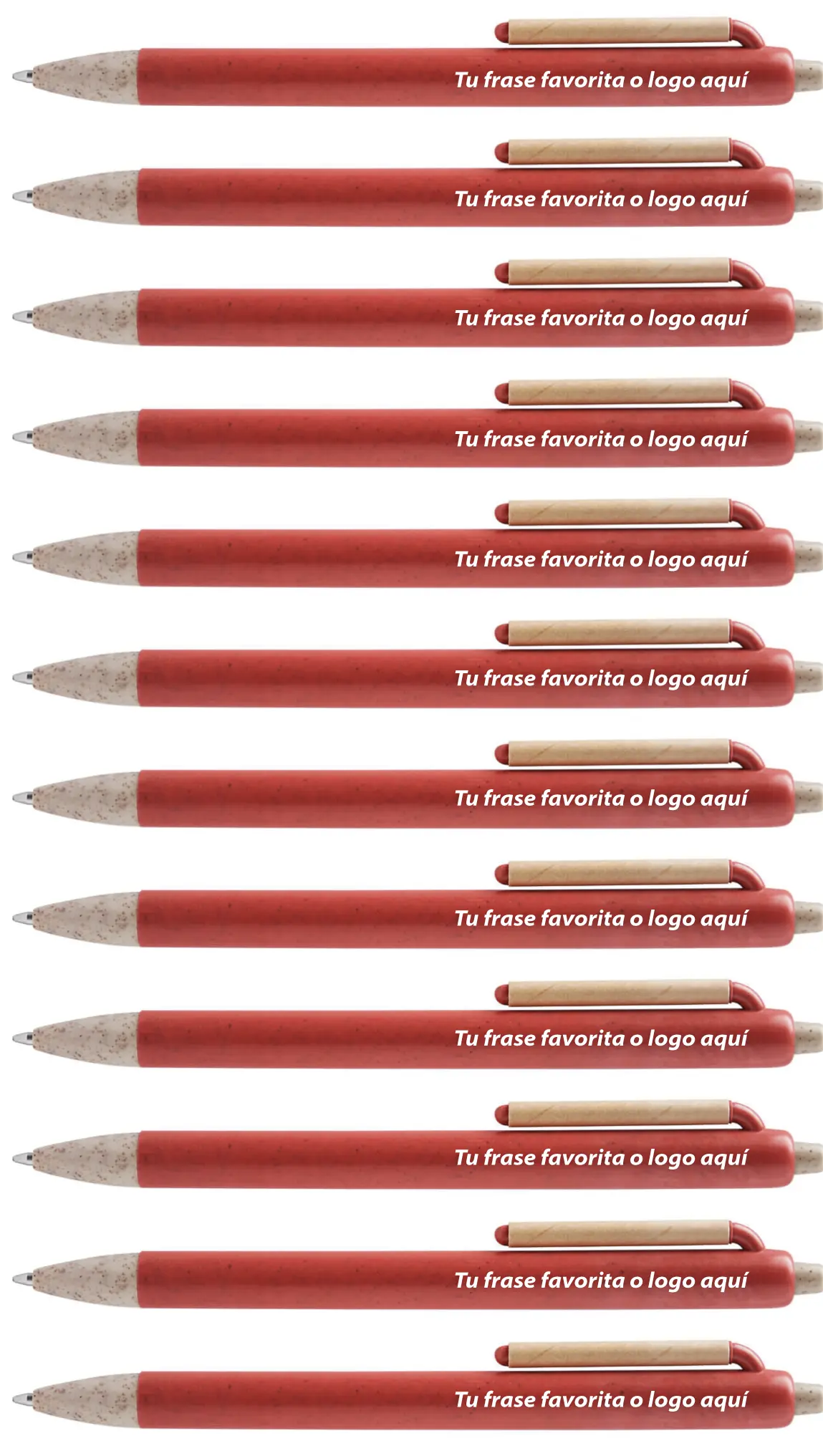 KIT ECO - 12 BOLIGRAFOS ECOLOGICOS - COLOR ROJO - TINTA AZUL