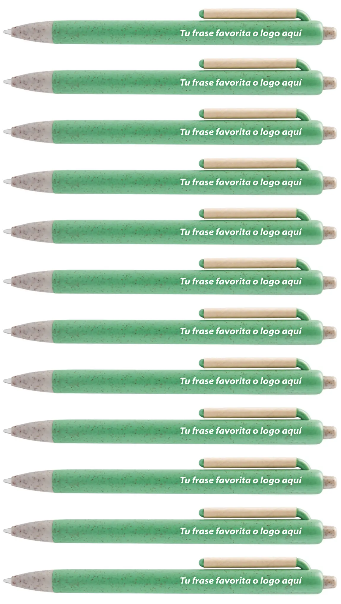 KIT ECO - 12 BOLIGRAFOS ECOLOGICOS - COLOR VERDE - TINTA AZUL