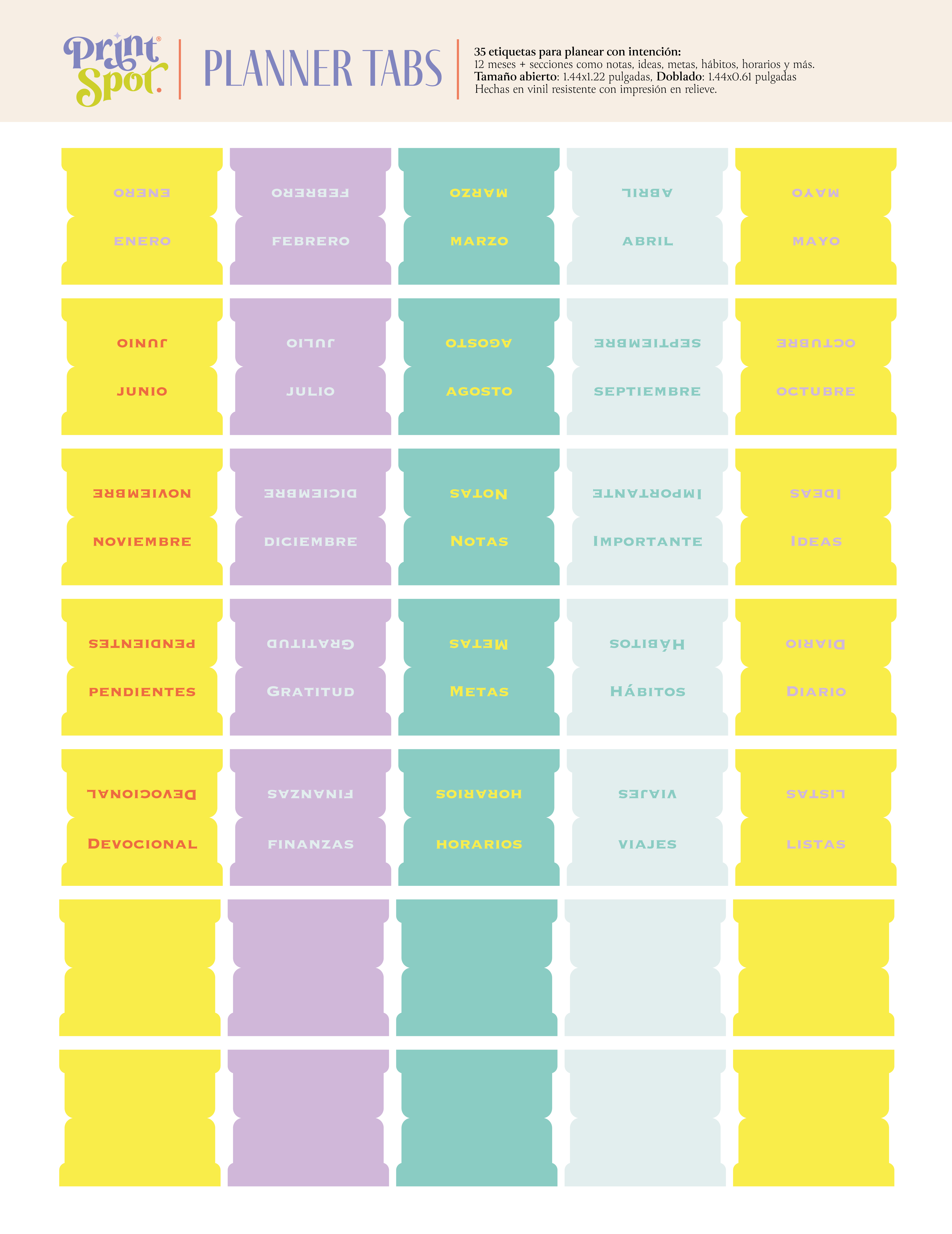 Etiquetas para Planner - Aqua, morado, amarillo