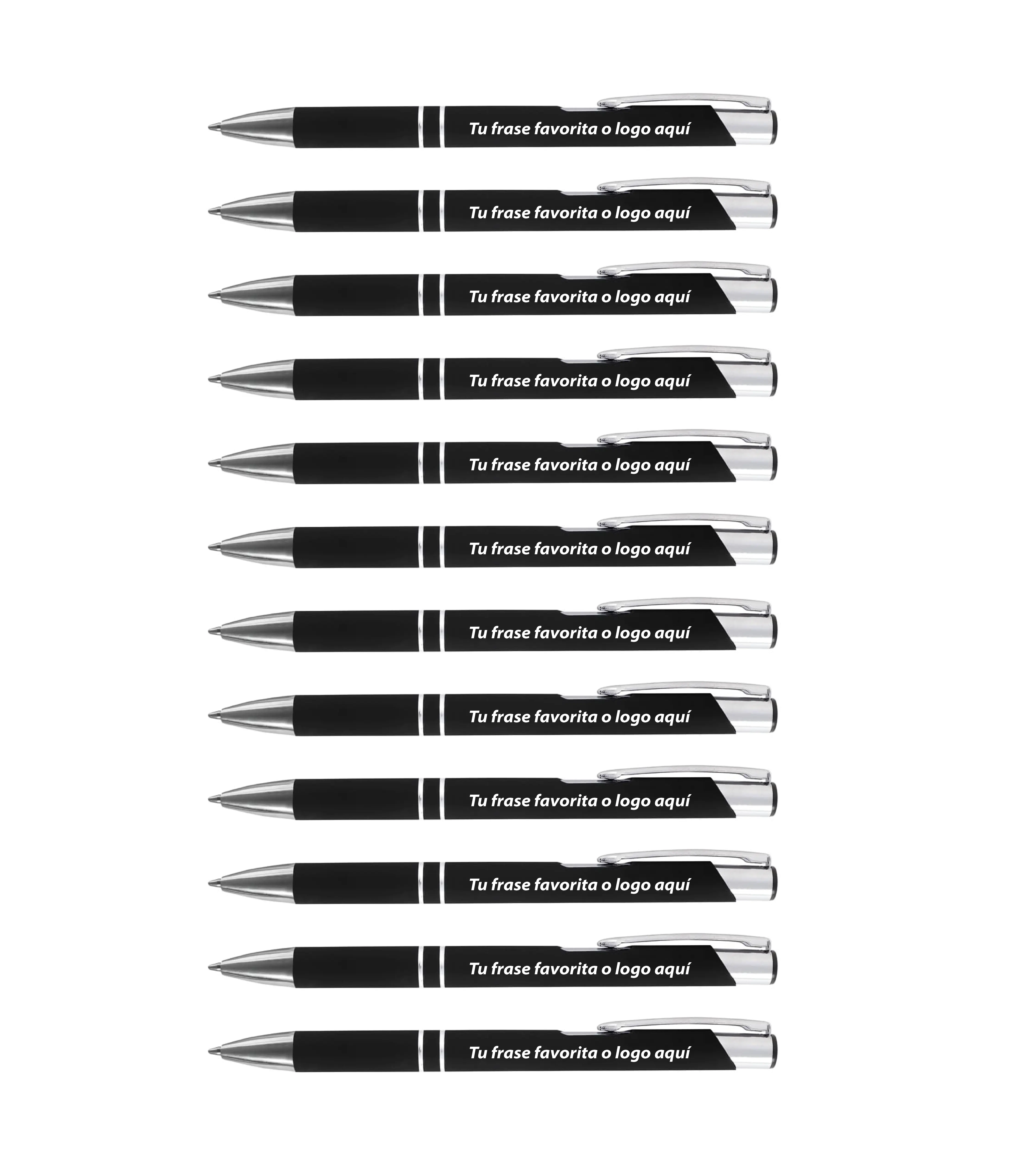 KIT AROS - 12 BOLIGRAFOS METALICOS - COLOR NEGRO  - TINTA NEGRA