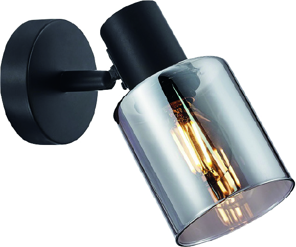 Lampara De Pared 1XE12 Negra Vidrio SMOKE
