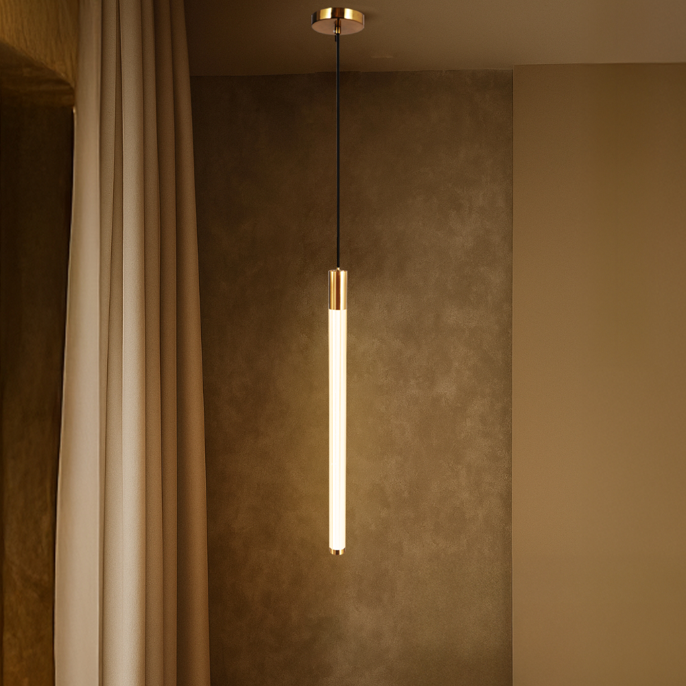 Lampara Colgante Led Barra Dorada 8W lUZ Amarilla