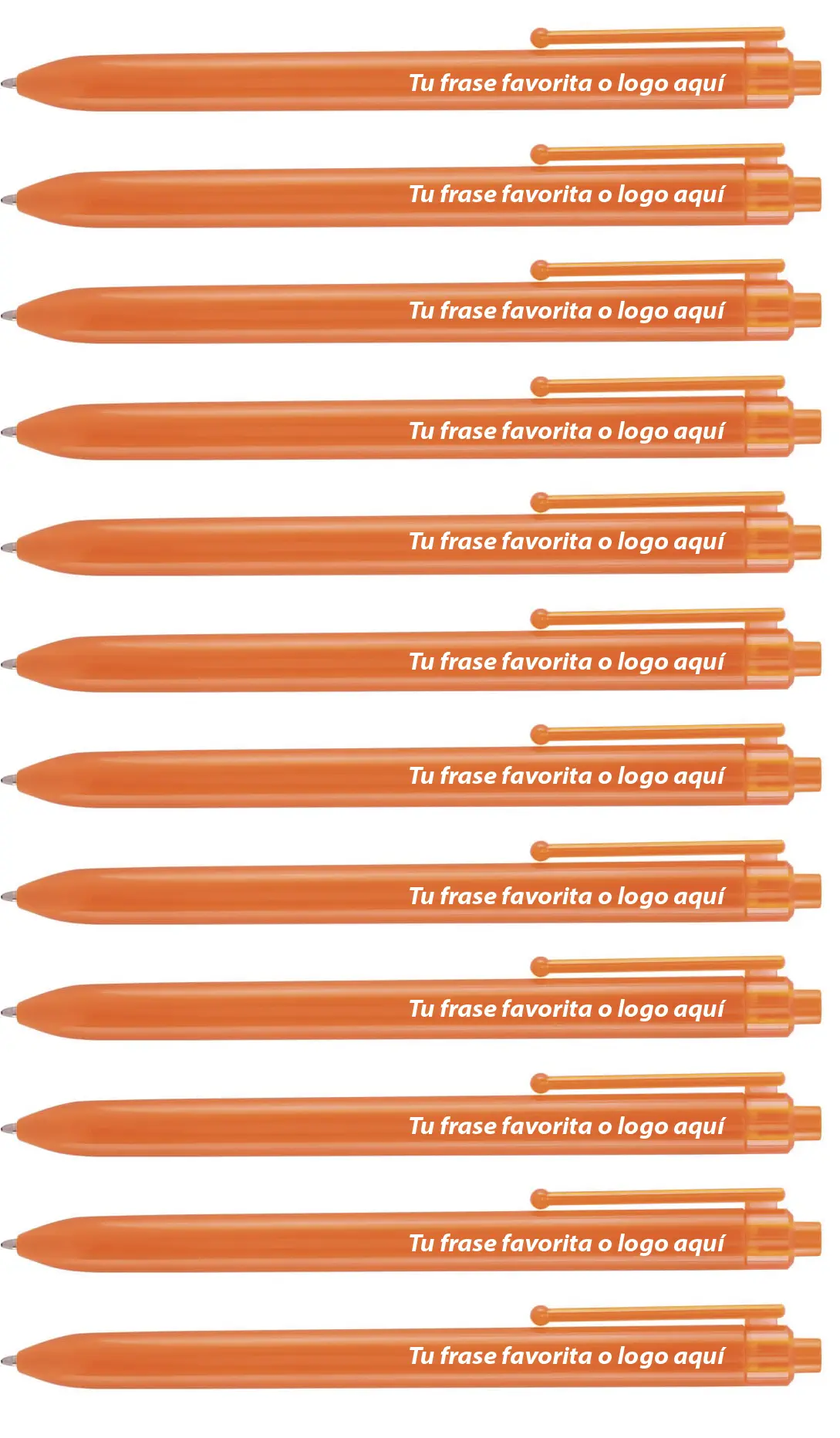 KIT TOCCO - 12 BOLIGRAFOS PLASTICOS - COLOR NARANJA - TINTA NEGRA